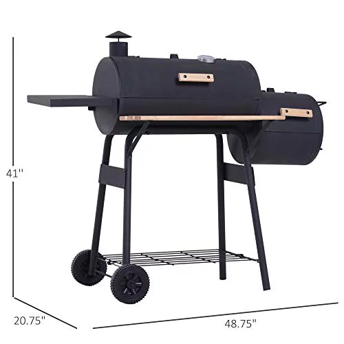 Outsunny 48 Steel Portable Backyard Charcoal BBQ Grill and Offset Smoker Combo with Wheels 3