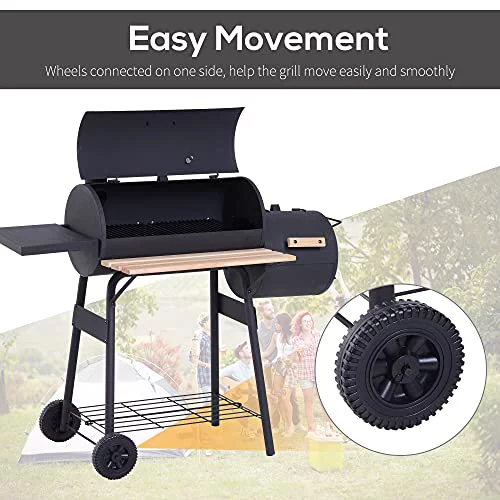 Outsunny 48 Steel Portable Backyard Charcoal BBQ Grill and Offset Smoker Combo with Wheels 5