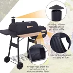 Portable Backyard Charcoal BBQ Grill and Offset Smoker Combo with Wheels