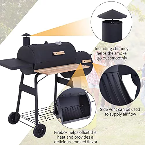 Outsunny 48 Steel Portable Backyard Charcoal BBQ Grill and Offset Smoker Combo with Wheels 6