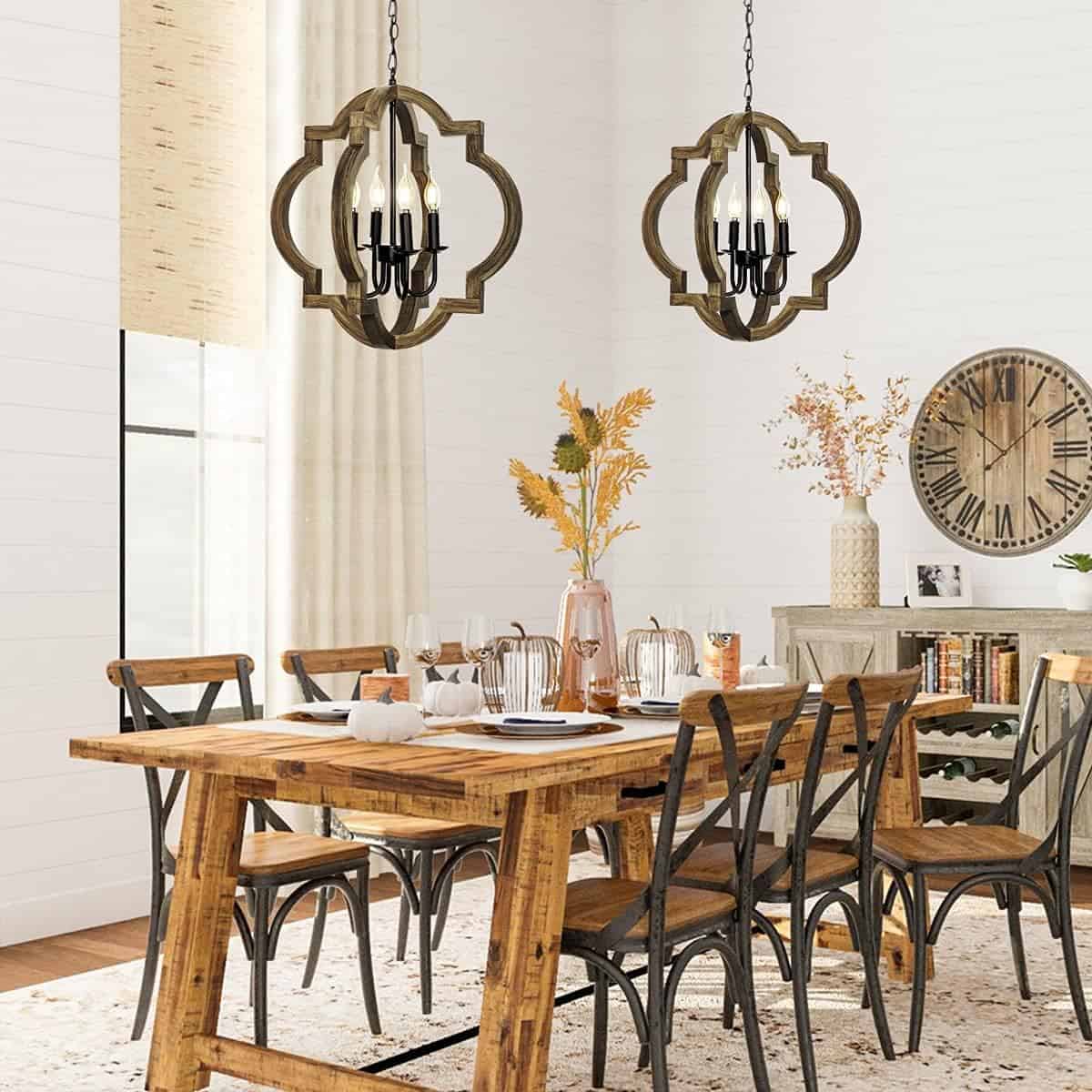 21.7 Farmhouse orb Chandelier 4-Light Adjustable Height Handmade Rustic Wood Light Fixture for Foyer Dining&Living Room Kitchen Island Entryway Breakfast AreaColour Black 5