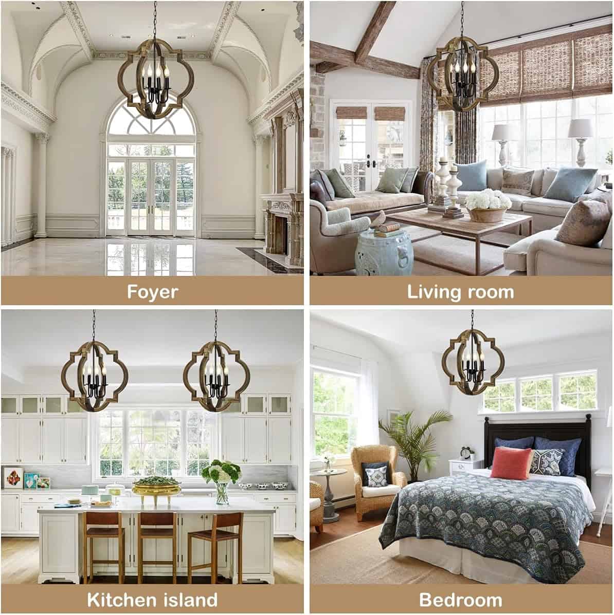 21.7 Farmhouse orb Chandelier 4-Light Adjustable Height Handmade Rustic Wood Light Fixture for Foyer Dining&Living Room Kitchen Island Entryway Breakfast AreaColour Black 6