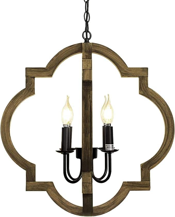 21.7 Farmhouse orb Chandelier 4-Light Adjustable Height Handmade Rustic Wood Light Fixture for Foyer Dining&Living Room Kitchen Island Entryway Breakfast AreaColour Black1