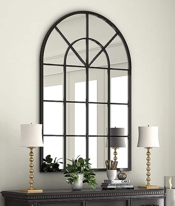 NXHOME Arched Window Finished Metal Mirror 32×45 Wall Mirror Windowpane Decoration for Living Room 1