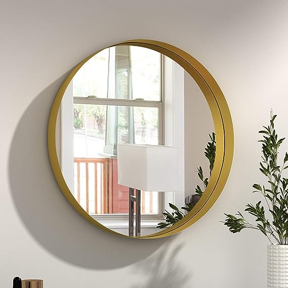 Round Mirror with Metal Frame for Living Room