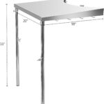 Illustration of a modern Stanbroil Stainless Steel Work Table Fits All Weber 18 inch with adjustable legs, height ranging from 19 inches to 33 inches, and measurements indicated.