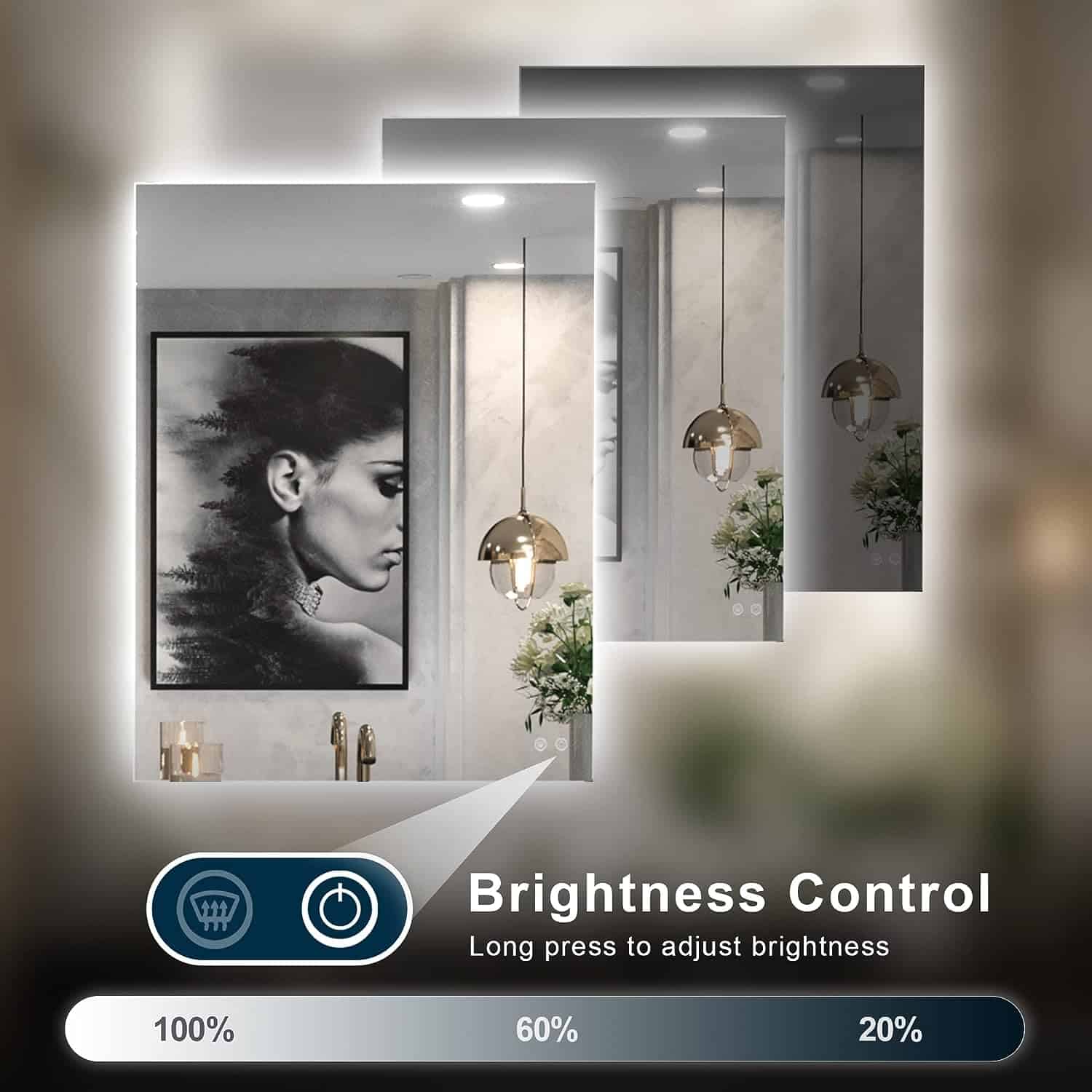 TETOTE 36 x 28 Inch LED Backlit Mirror Bathroom with Light Anti Fog Dimmable Lighted Mirror Horizontal Vertical Wall Mounted Vanity Mirror 3