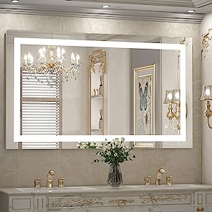 TETOTE LED Bathroom Mirror 40 x 24 Bathroom Vanity Mirror White Warm Natural Lighted Mirror Dimmable CRI90 IP54 Waterproof Wall Mounted Illuminated Mirror Horizontal Vertical 1