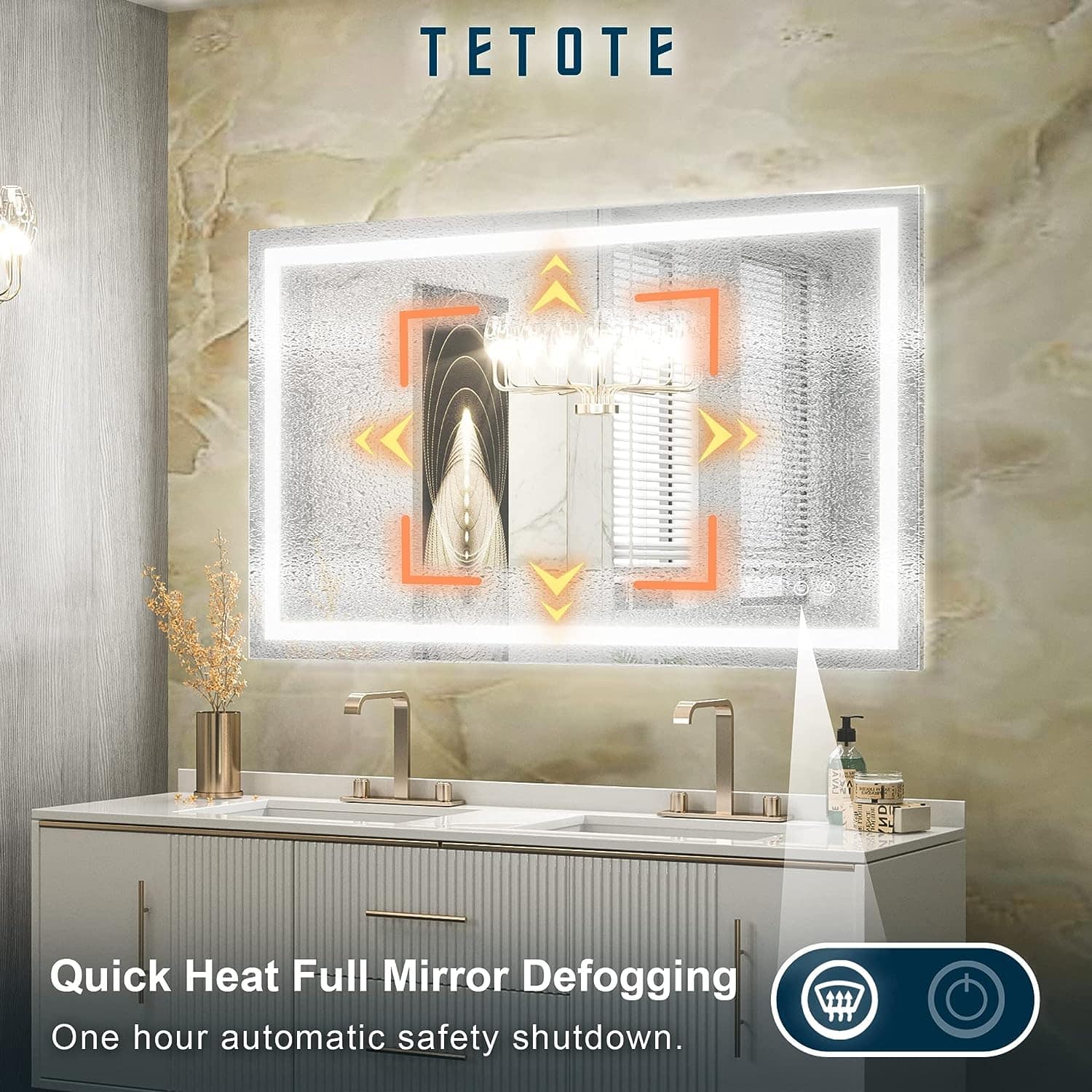TETOTE LED Bathroom Mirror 40 x 24 Bathroom Vanity Mirror White Warm Natural Lighted Mirror Dimmable CRI90 IP54 Waterproof Wall Mounted Illuminated Mirror Horizontal Vertical 4