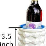 White, geometrically textured wine chiller bucket with a bottle of red wine inside, measured at 5.5 inches tall and equipped with the Mini Ice Cube Maker Pink Silicone Bucket Ice Mold and Storage Bin.