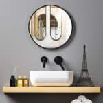 Black Round Mirror with Metal Frame for Bathroom