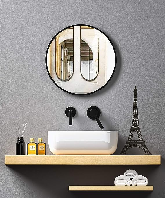 USHOWER Circle Mirror for Wall 18 Inch Black Round Mirror Framed Metal Mirror for Bathroom Bedroom Living Room and Entryway 1