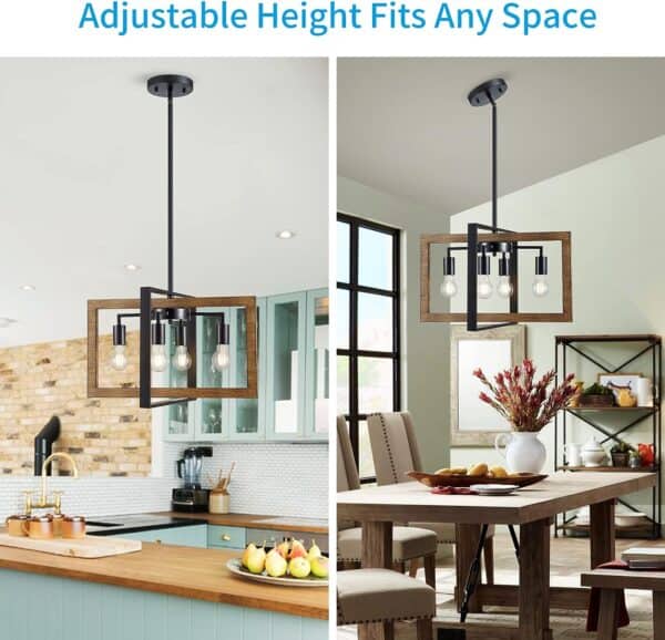 Two images showing Vintage Close to Ceiling Light Fixtures with Clear Glass Shade in a kitchen and dining room, demonstrating versatility in different interior settings.