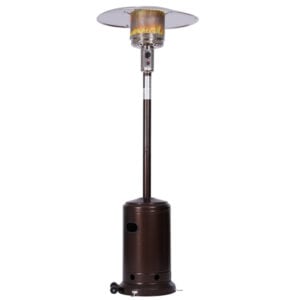 Outdoor Gas Heater 88 Inches Tall Premium Standing Patio Heater with a metallic finish, featuring a visible flame under a heat reflector, mounted on an 88 inches tall wheeled base.