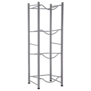 A four-tier, stainless steel water rack with arched sides and circular holders on a white background.