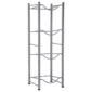 A four-tier, stainless steel water rack with arched sides and circular holders on a white background.