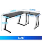 58" Computer Gaming Laptop Table L Shaped Desk Workstation Home Office Desk with dimensions displayed, including a main table length of 57.9 inches and a side table length of 44.2 inches.