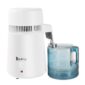 White ZOKOP 750W Countertop Home Water Distiller Machine Stainless Steel with a transparent blue water jug attached on a white background.