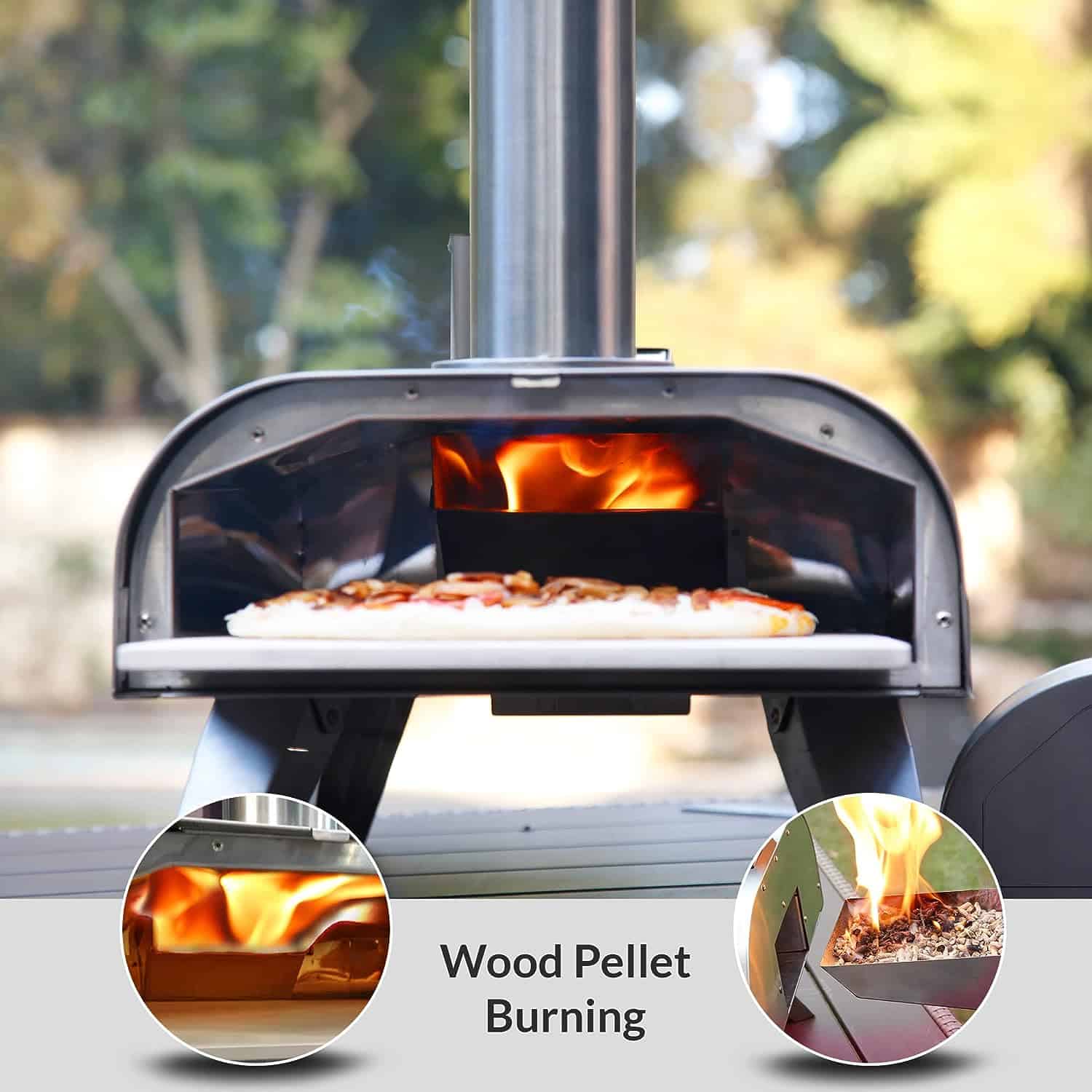 BIG HORN OUTDOORS 12 Inch Wood Pellet Burning Pizza Oven, Portable Stainless Steel Pizza Grill with Pizza Stone for Outside 3