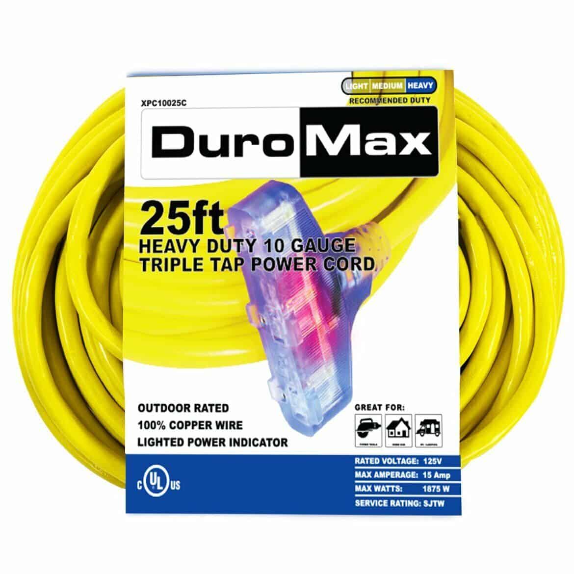 DuroMax-XPC10025C-25-Foot-10-Gauge-Triple-Tap-Extension-Power-Cord