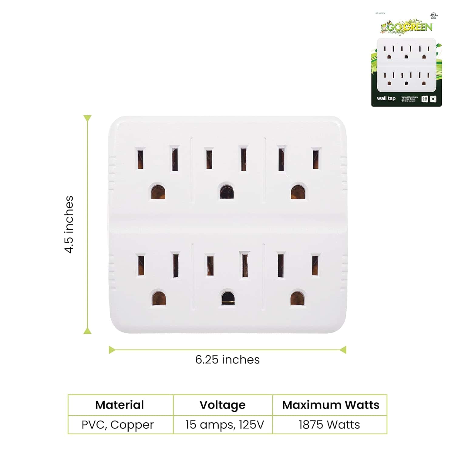 Go-Green-Power-GG-16000TW-6-Outlet-Wall-Tap-Adapter-White