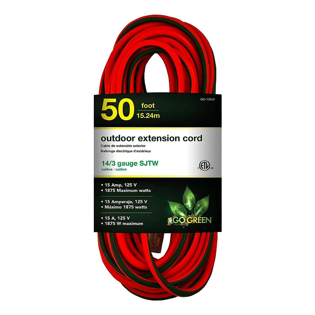 Go Green Power Inc. (GG-13850) 14 3 SJTW Outdoor Extension Cord Lighted Extension Cord 50 ft
