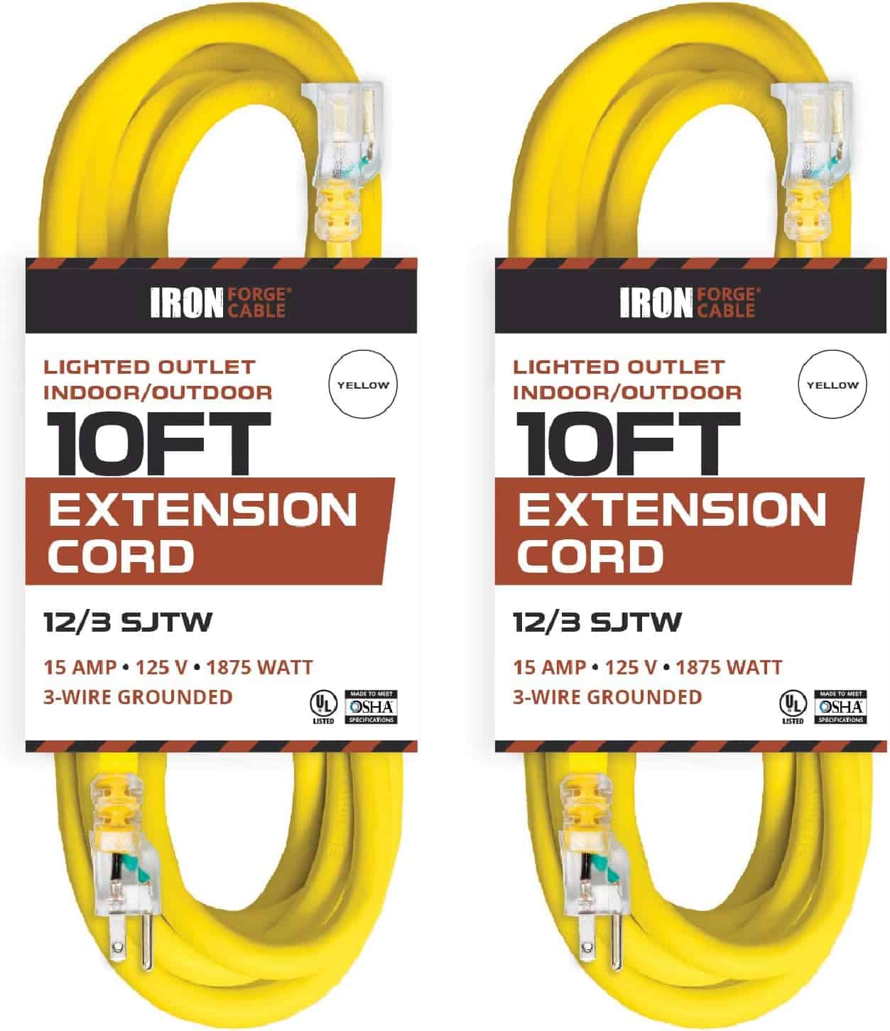 IRON-FORGE-CABLE-2-Pack-of-10-Foot-Outdoor-Extension-Cords-12-3-SJTW-Heavy-Duty-Lighted-Yellow-Extension-Cable-Set-15-AMP