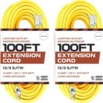 IRON-FORGE-CABLE-2-Pack-of-100-Foot-Lighted-Outdoor-Extension-Cord-12-3-SJTW-Heavy-Duty-Yellow-Extension-Cable-with-3-Prong-Grounded-Plug-for-Safety-15-AMP-Great-for-Garden-and-Major-Appliances