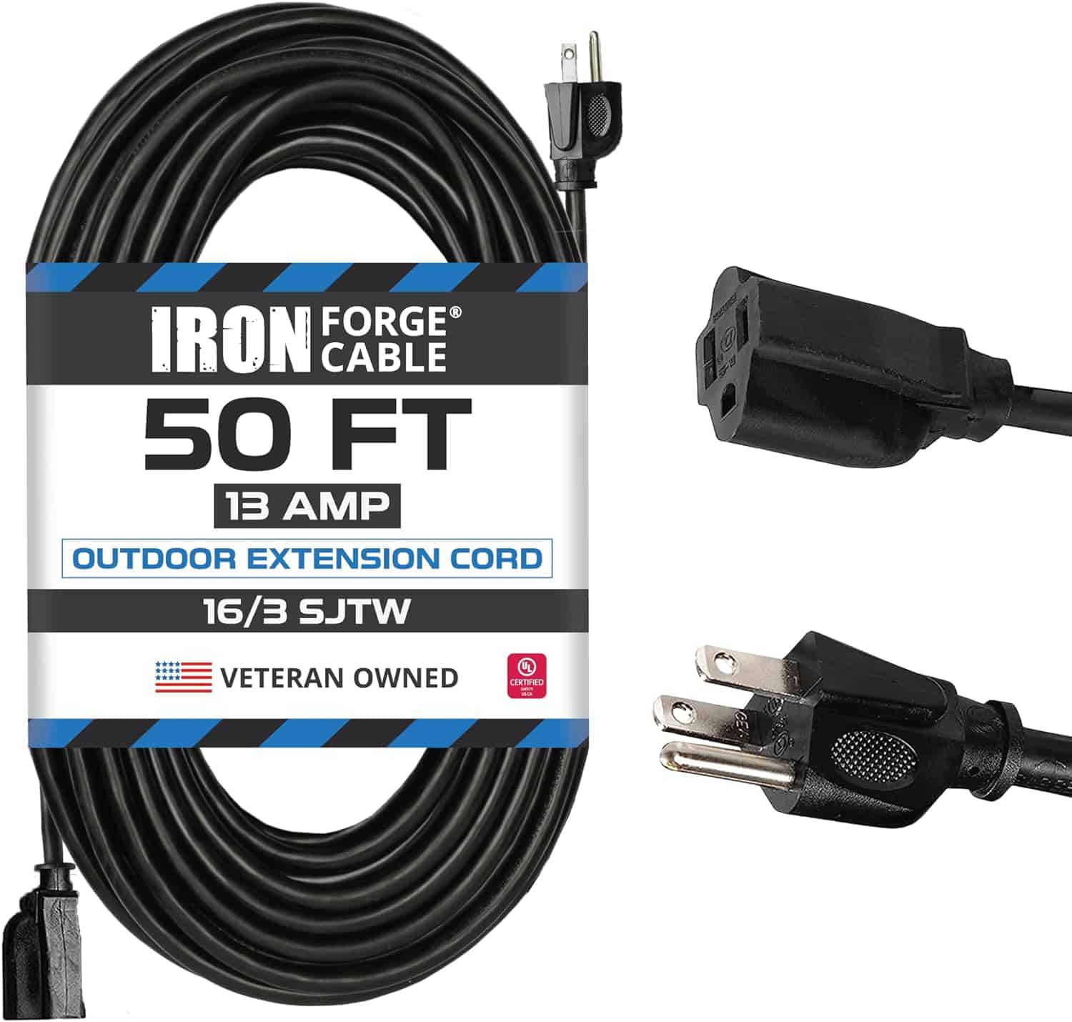 Iron Forge 50 Ft Extension Cord 16 3 Black 50 Foot Extension Cord Indoor Outdoor Use 3 Prong Weatherproof Exterior Extension Cord Great for Garden 1