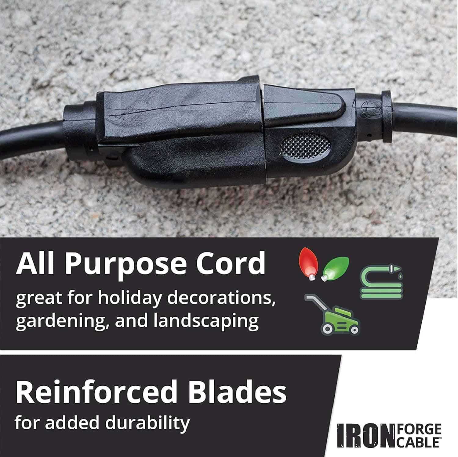 Iron Forge 50 Ft Extension Cord 16 3 Black 50 Foot Extension Cord Indoor Outdoor Use 3 Prong Weatherproof Exterior Extension Cord Great for Garden 3