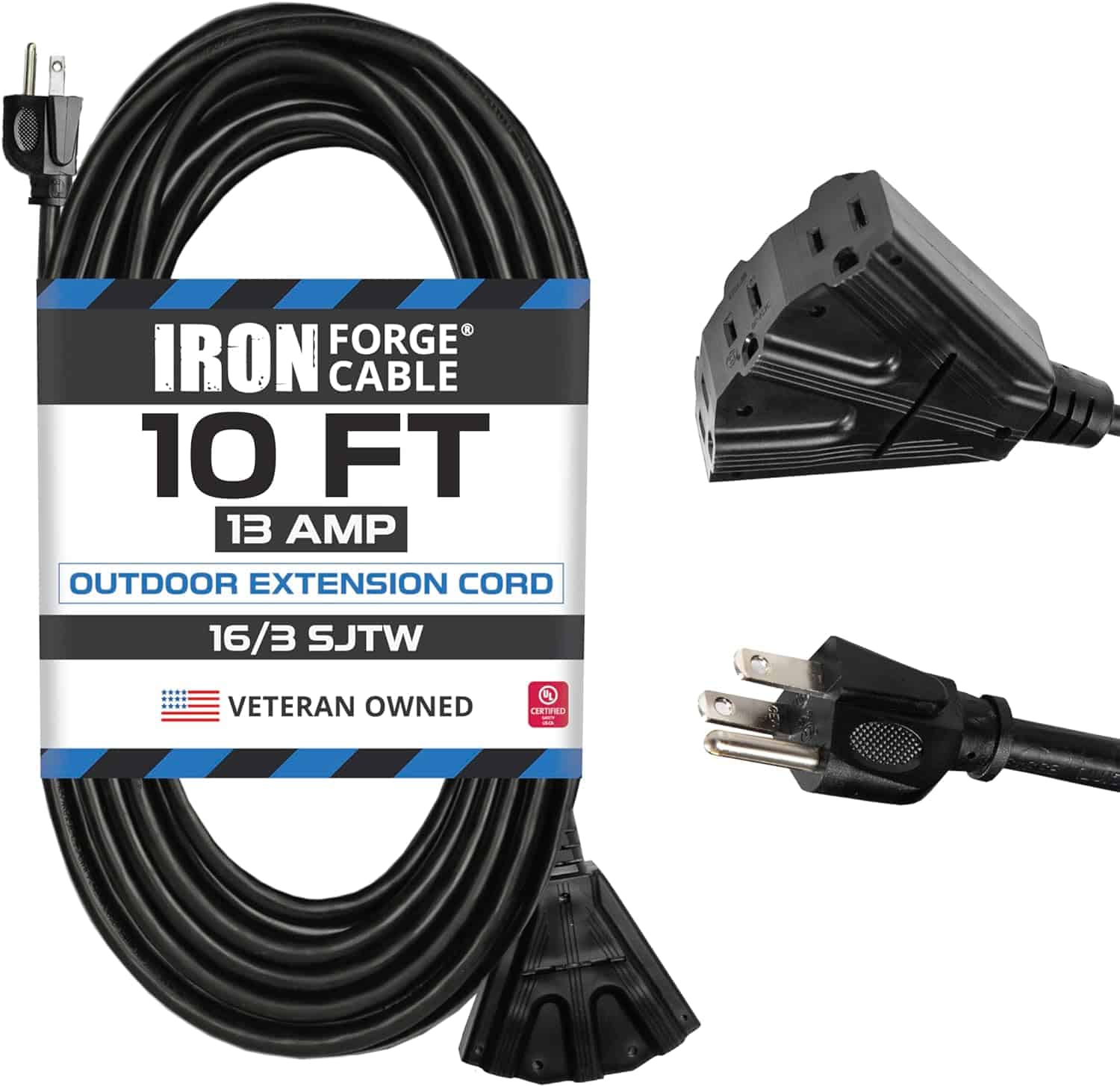 Iron-Forge-Cable-10-Ft-Black-Extension-Cord-with-3-Outlet-16-3-Weatherproof-10-Outdoor-Extension-Cord-Multiple-Outlet-10-Foot-3-Prong-Cable-for-LAN