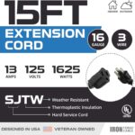 Iron Forge Cable 15 Foot Black Outdoor Extension Cord 16 3 Black 15 Ft Extension Cord Indoor Outdoor Use 3 Prong Weatherproof Exterior Extension Co 1