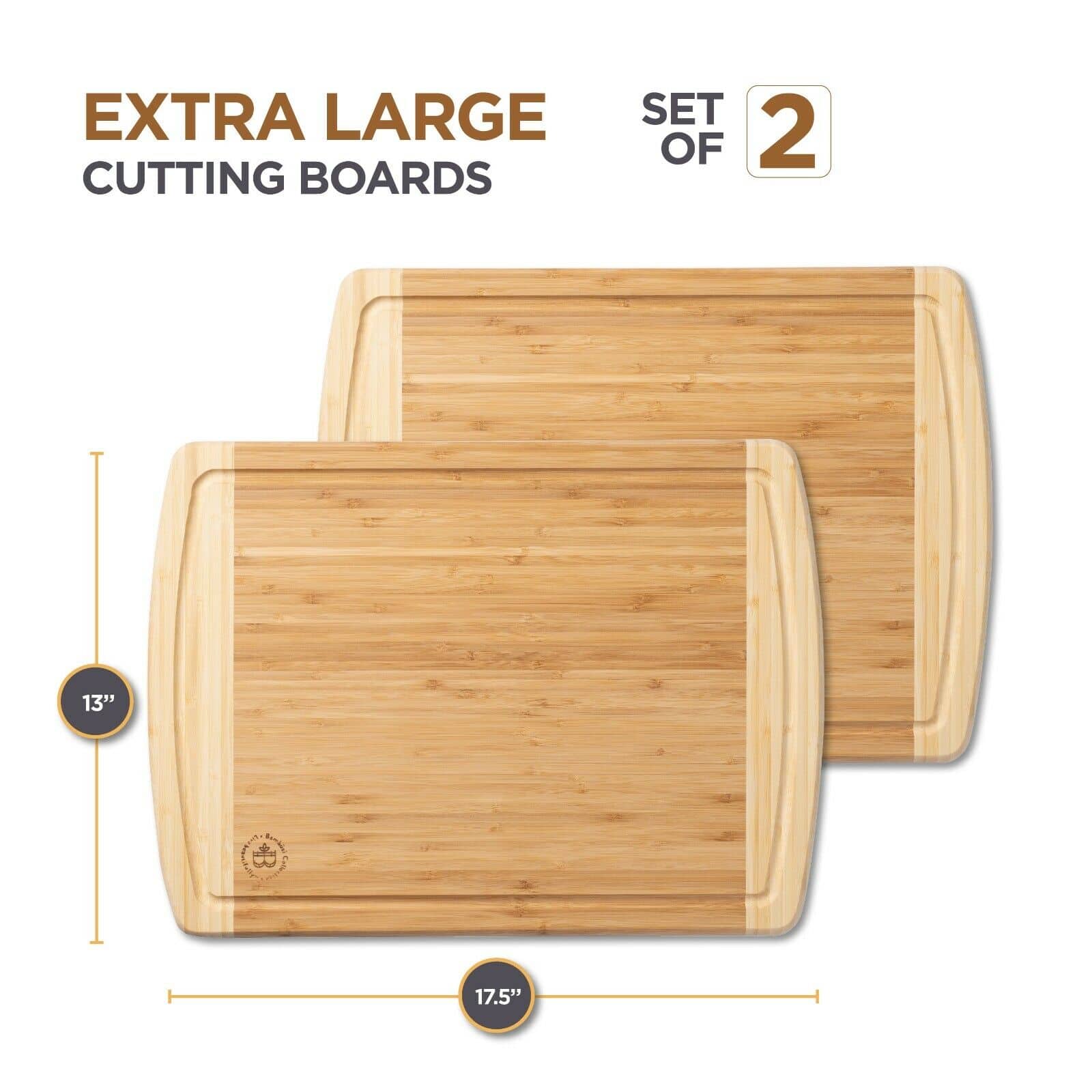 Premium Thick Bamboo Cutting Board Set of 2-Juice Grooves. By Bambusi 5