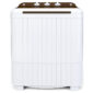 A compact, 16.5Lbs semi-automatic twin tube washing machine with a white and brown top panel and control knobs.