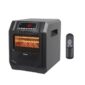 Portable electric Zokop 1500W Quartz Tube Heater Digital Style 4 Quartz Tubes Black with a visible orange quartz heating element, digital display showing 90 degrees, and a remote control, on a white background.