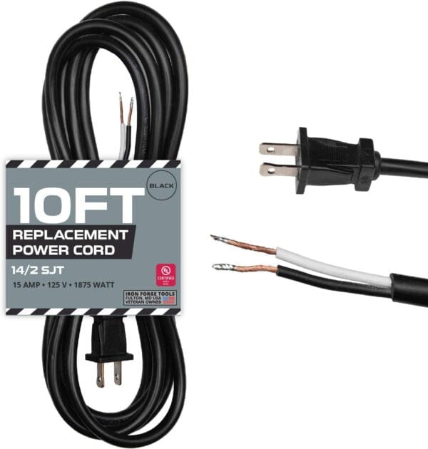 14-AWG-Replacement-Power-Cord-with-Open-End-10-Ft-Black-Extension-Cable-2-Wire-14-2-SJT