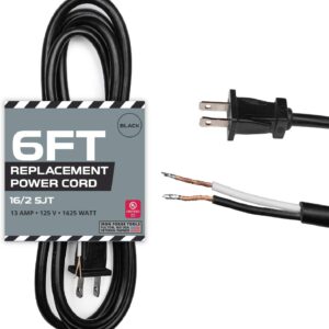 16-AWG-Replacement-Power-Cord-with-Open-End-6-Ft-Black-Extension-Cable-2-Wire-16-2-SJT