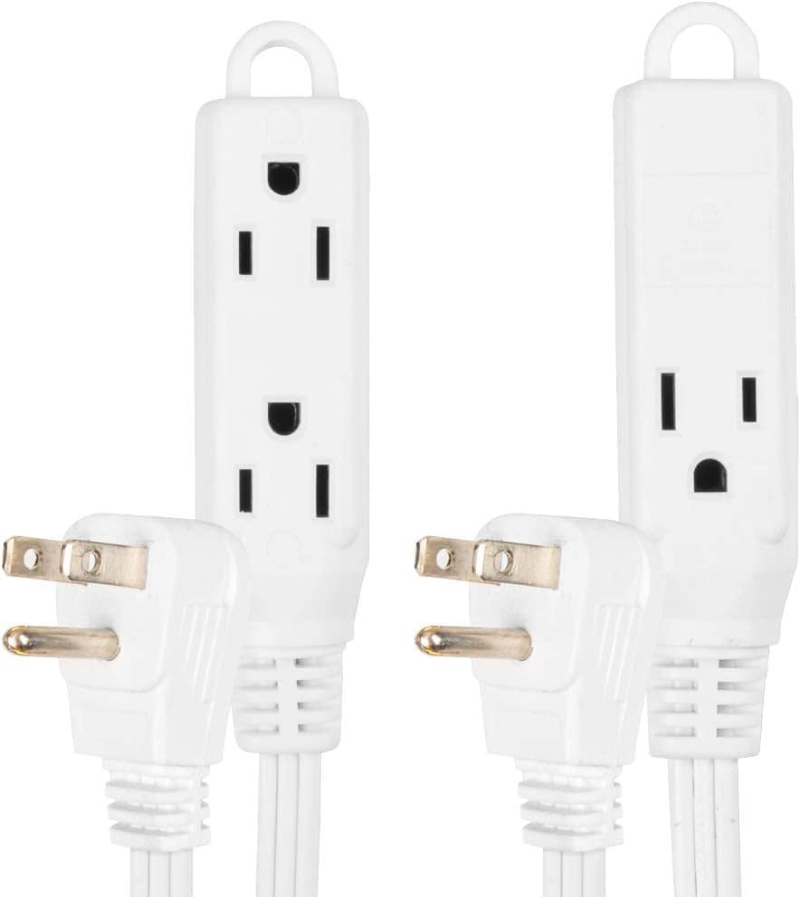 2 Pack of 25 Ft Extension Cords with 3 Electrical Power Outlets – 16 3 Durable White Cable 1