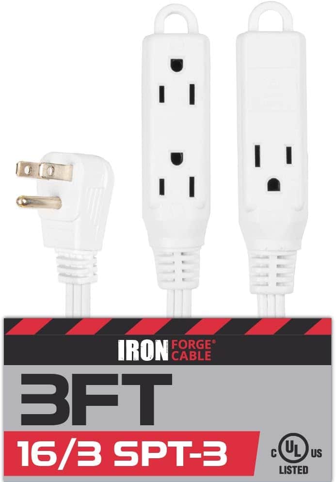 3 Ft Extension Cord with 3 Electrical Power Outlets – 16 3 Durable White Cable 1