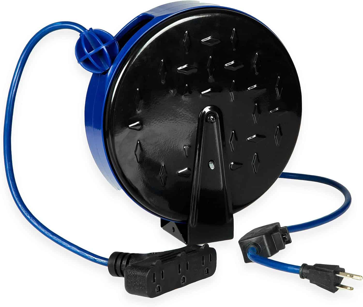 30Ft Retractable Extension Cord Reel with Breaker Switch & 3 Electrical Power Outlets – 16 3 SJTW Durable Blue Cable – Perfect for Hanging from Your Garage Ceiling 1