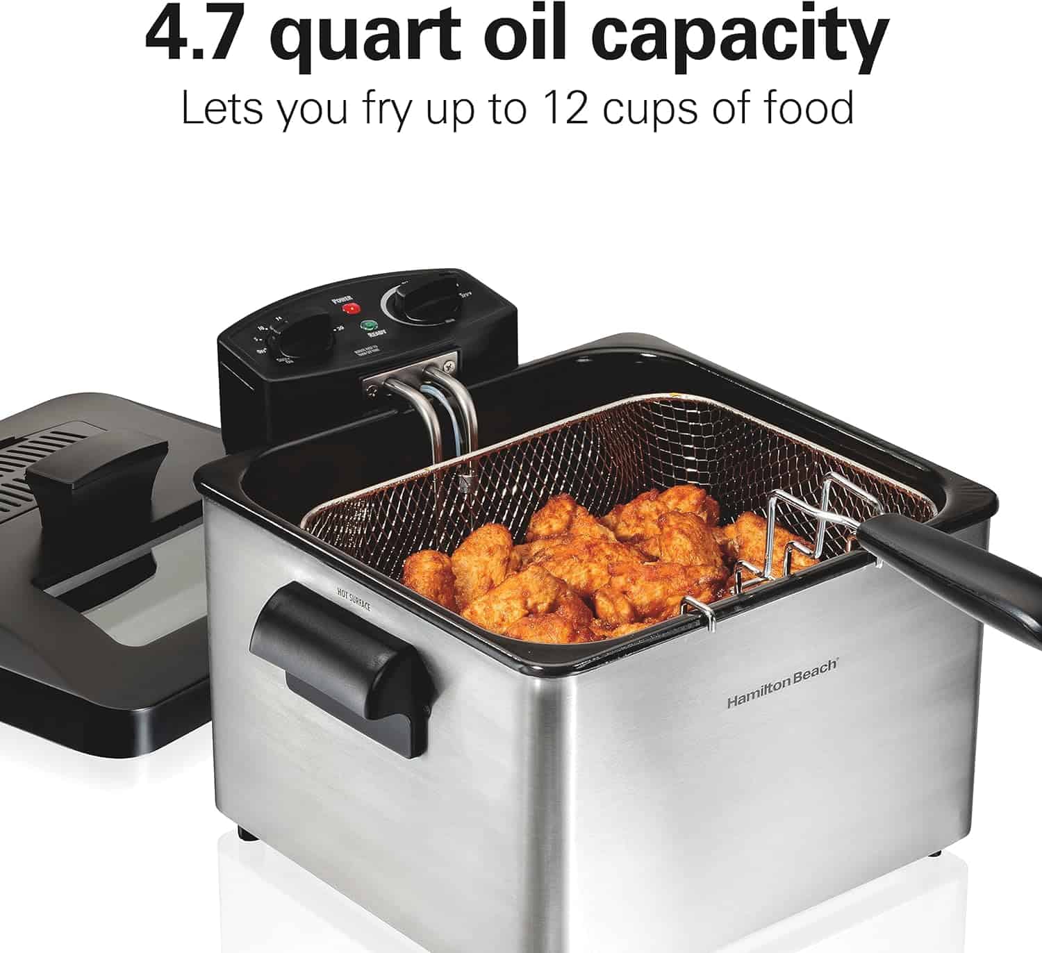 Hamilton Beach Triple Basket Electric Deep Fryer, 4.7 Quarts 19 Cups Oil Capacity, Lid with View Window, Professional Style, 1800 Watts, Stainless Steel (35034) 2