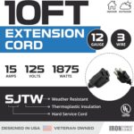 IRON-FORGE-CABLE-2-Pack-of-10-Ft-Heavy-Duty-Extension-Cord-Outdoor-12-Gauge-Extension-Cord-10-ft-3-Prong-12-3-Black-Extension-Cable-for-Major-Appliances-US-Veteran-Owned