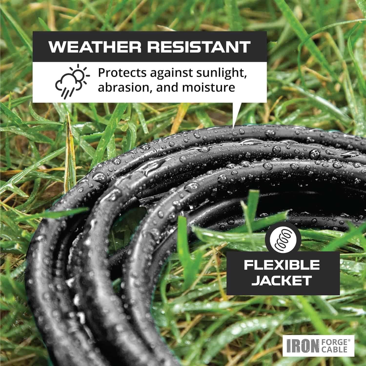 Iron Forge 10 Ft Heavy Duty Extension Cord Outdoor, SJTOW Oil Resistant 12 Gauge Extension Cord 10ft with 3 Prong, 12 3 Black Extension Cord Great for Farm, Ranch, Workshop – 15 AMP, US Veteran Owned 3