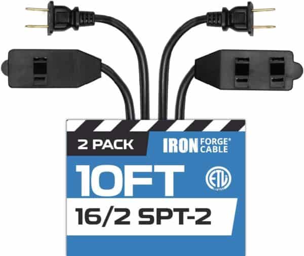 Iron-Forge-Cable-10-Ft-Black-Extension-Cord-with-3-Outlets-16-2-Indoor-Extension-Cord-with-Multiple-Outlets-13-AMP-2-Prong-Electrical-Cable-for-Home-Office-Household-Appliances-