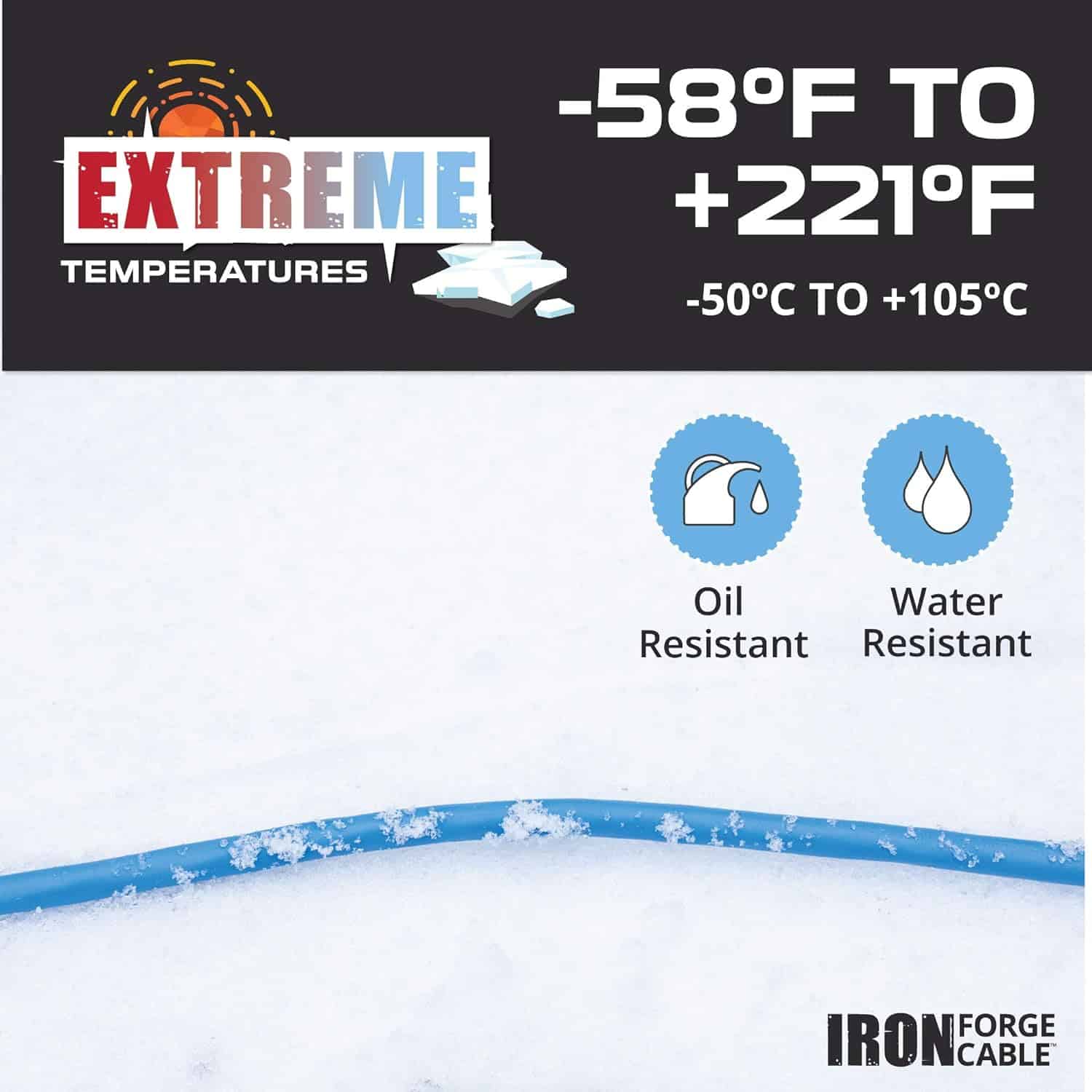 Iron Forge Cable 100 Ft All Weather Extension Cord – Stays Flexible in Extreme Cold & Hot Temperatures from -58°F to +221°F – 12 3 SJEOW Heavy Duty 3