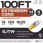 Iron-Forge-Cable-14-Gauge-Extension-Cord-100-Ft-Appliance-Heavy-Duty-Extension-Cord-100-Foot-3-Prong-Lighted-Plug-14-3-Weatherproof-Yellow-Outdoor-Electrical-Cable-SJTW-13-Amp-US-Veteran-Owned