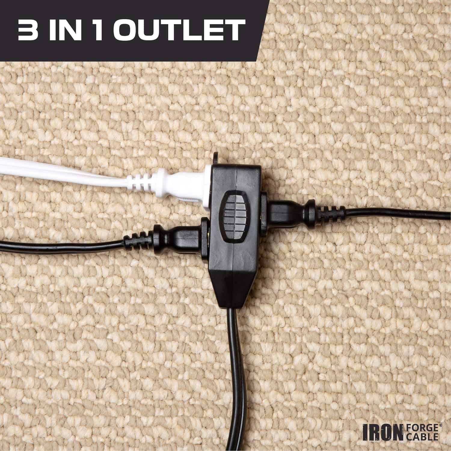 Iron Forge Cable 15 Ft Black Extension Cord with 3 Outlets 16 2 Indoor Extension Cord with Multiple Outlets 13 AMP 2 Prong Electrical Cable for Home Office Household Appliances 4 – Copy