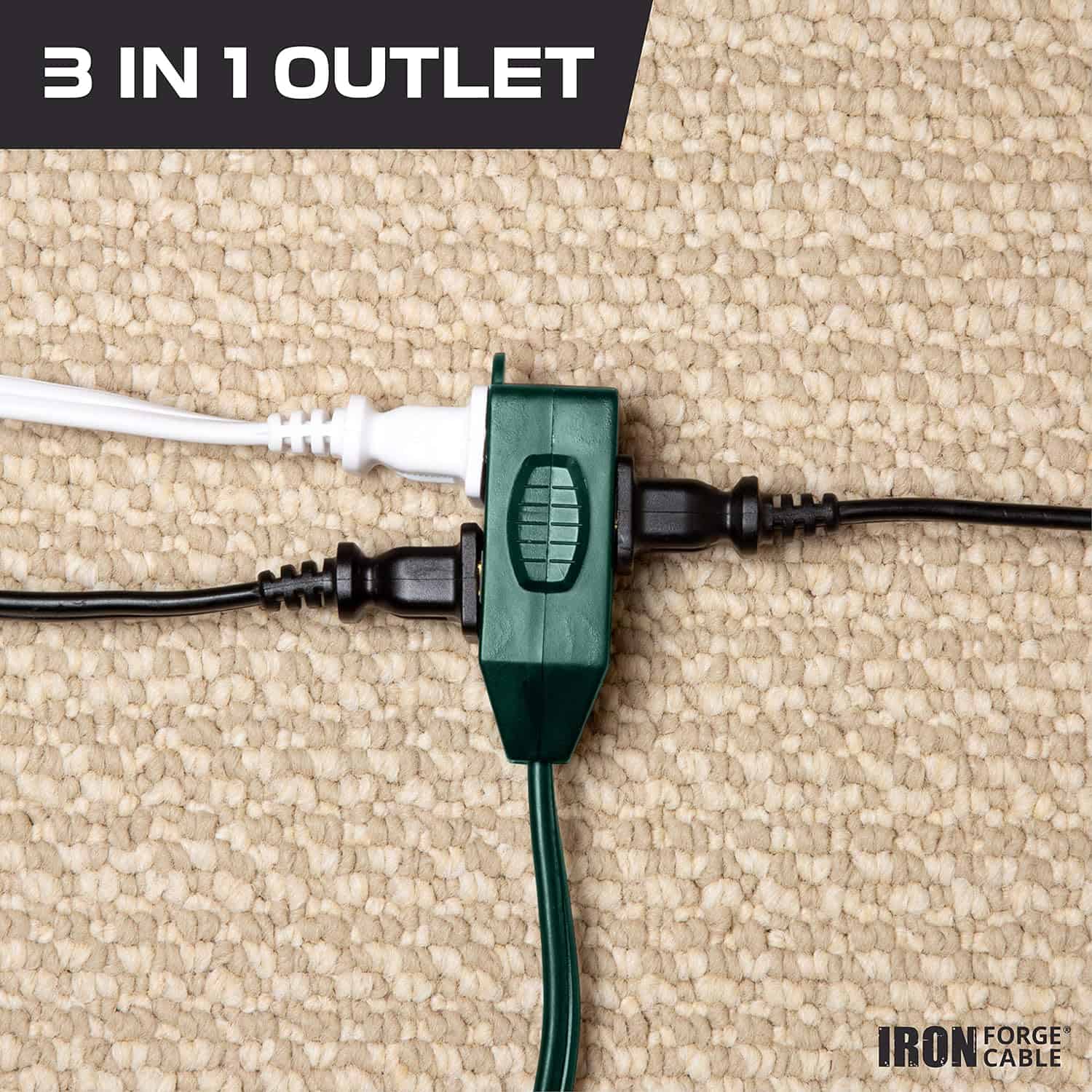 Iron Forge Cable 20 Ft Green Extension Cord with 3 Outlets 16 2 Indoor Extension Cord with Multiple Outlets 13 AMP 2 Prong Electrical Cable for Home Office Household Appliances 5