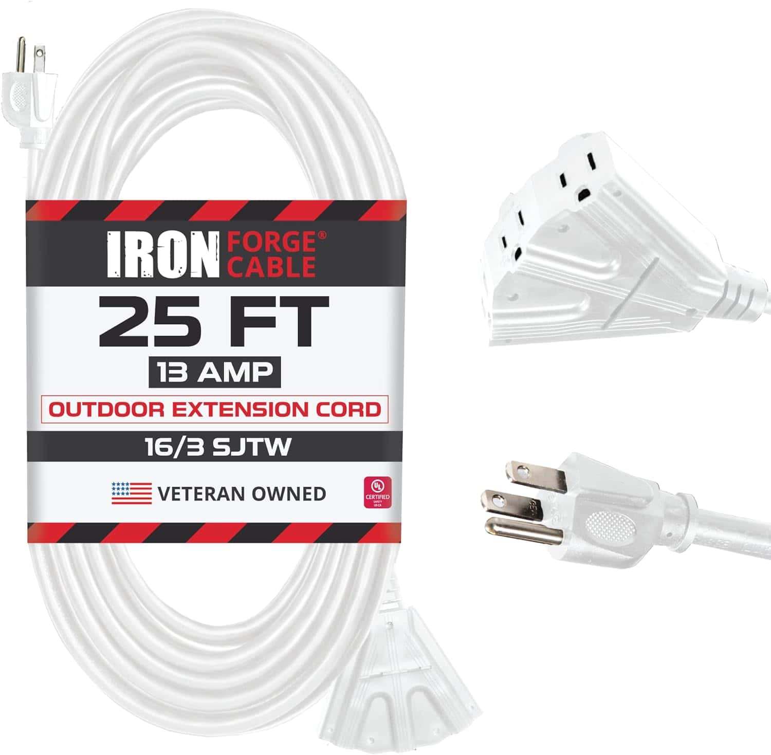 Iron-Forge-Cable-25-Ft-Extension-Cord-3-Outlets-3-Prong16-3-Weatherproof-White-Extension-Cord-with-Multiple-Outlets-25-Foot-13-Amp-SJTW-Outlet-Extender-Cord-for-Indoor-Outdoor-Lights-Decoration