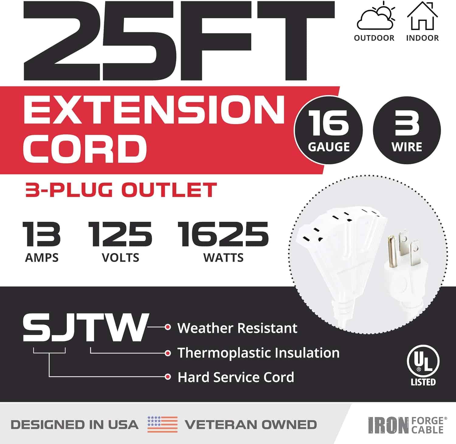 Iron-Forge-Cable-25-Ft-Extension-Cord-3-Outlets-3-Prong16-3-Weatherproof-White-Extension-Cord-with-Multiple-Outlets-25-Foot-13-Amp-SJTW-Outlet-Extender-Cord-for-Indoor-Outdoor-Lights-Decoration